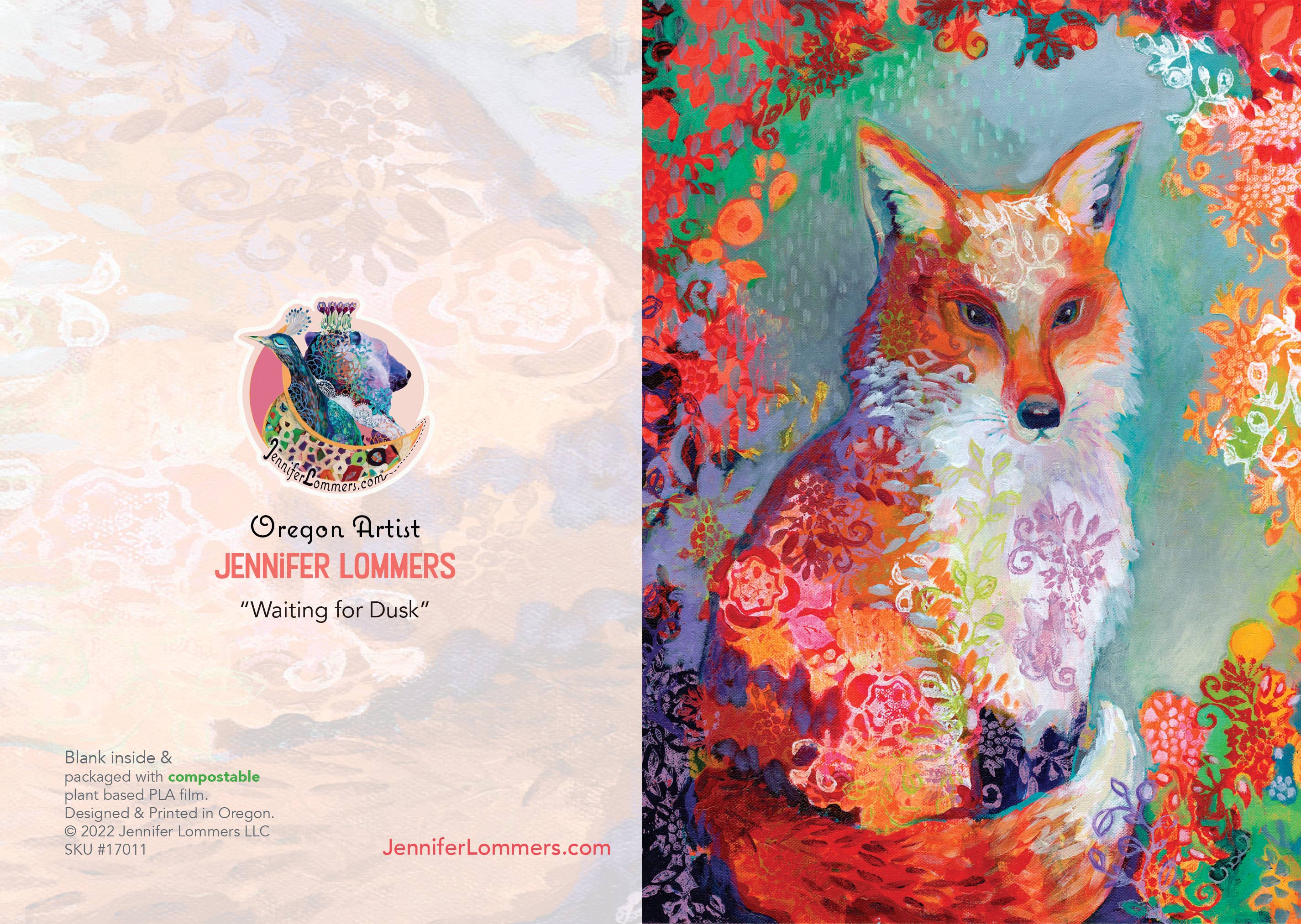 Jennifer Lommers - Venta al por mayor Tarjetas de felicitación - Tarjeta de Nota en Blanco Zorro Rojo (A6)1