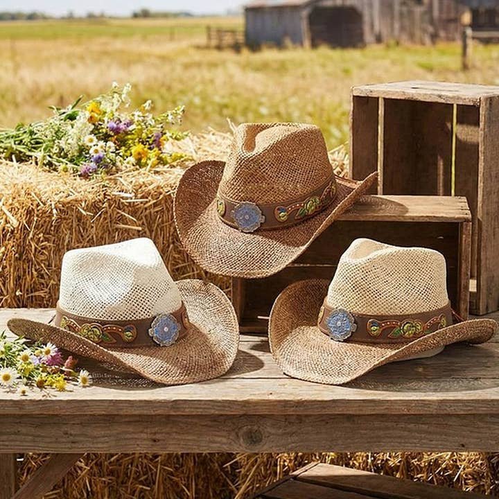 Chapeau de Cowboy en Paille Bicolore Boho pour la vente par 3AM BY H&D ACCESSORIES