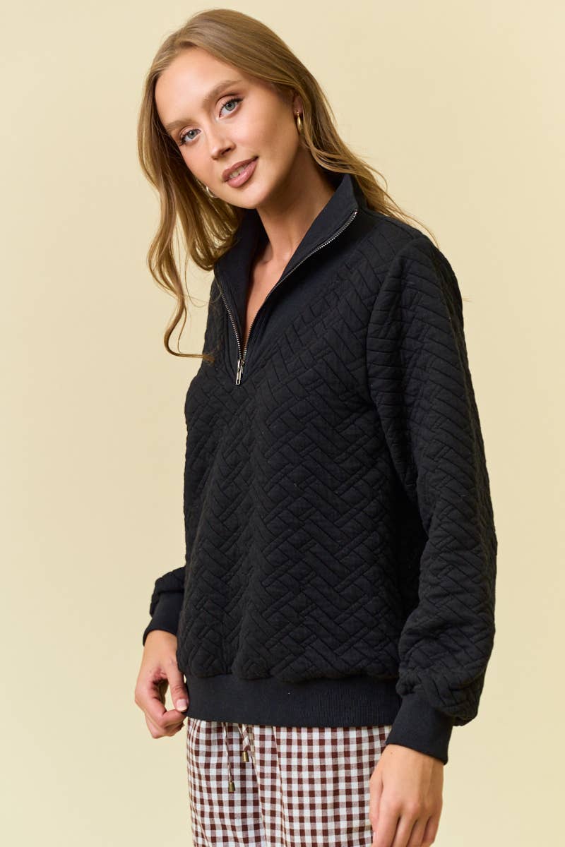 Doe and Rae - Wholesale Sweatshirt - Dames - GEVOERD TOP MET HALVE RITS AAN DE VOORKANT - 45112T7