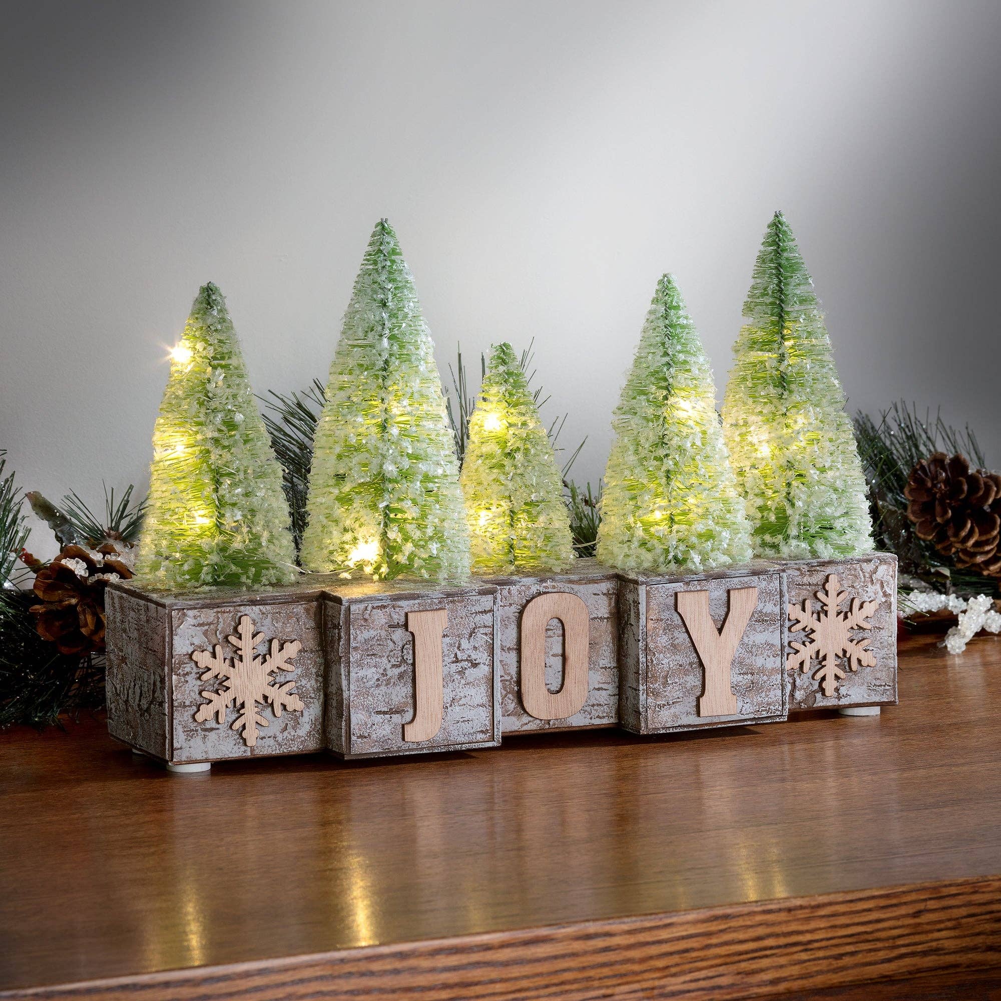Haute Decor - Vente Décoration de Noël - Blocs de bois décoratifs en bois pré-éclairés à LED Christmas JOY1