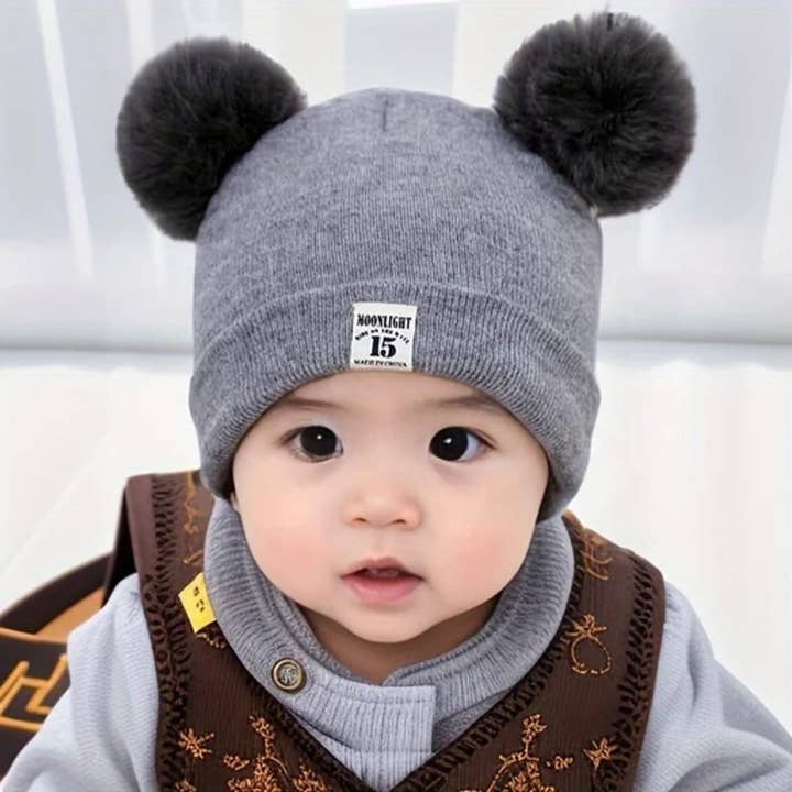 Cotton Socks - Wholesale Newborn/Knit Hat - Baby - G001 BABY HAT WITH COTTON POM POMS