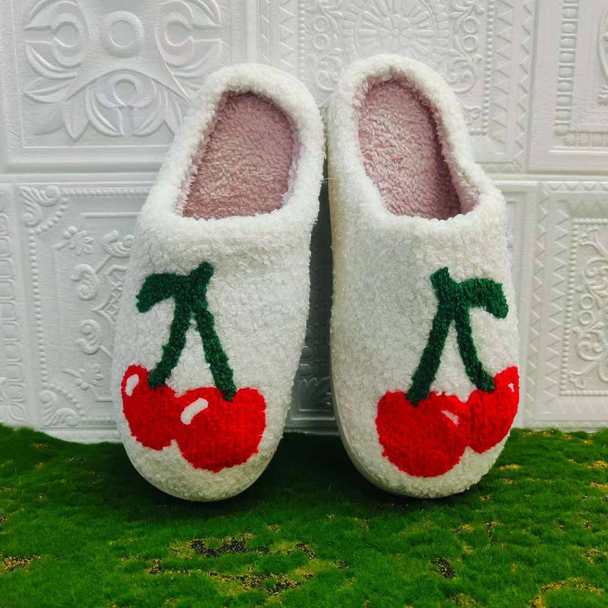 TYPE  CUTE CHERRY EMBROIDERED COTTON SLIPPERS_CWSHS0453 for wholesale on Faire9