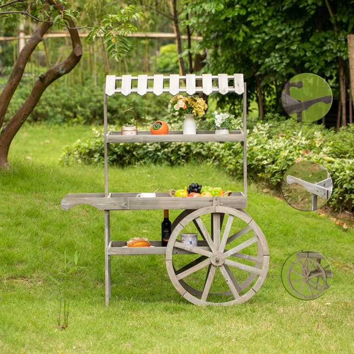 Quickway Imports - Wholesale Bar Cart - Antique Rustic Solid Wood decor Display Rack Cart, 3 Tier