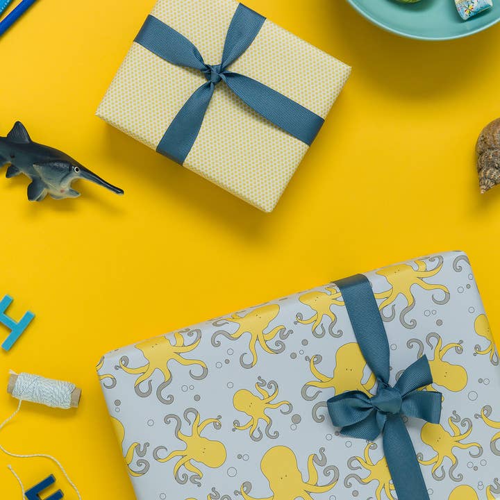 My Pretty Circus - Wholesale Flat Wrap - Yellow octopus wrapping paper, double-sided recycled paper6