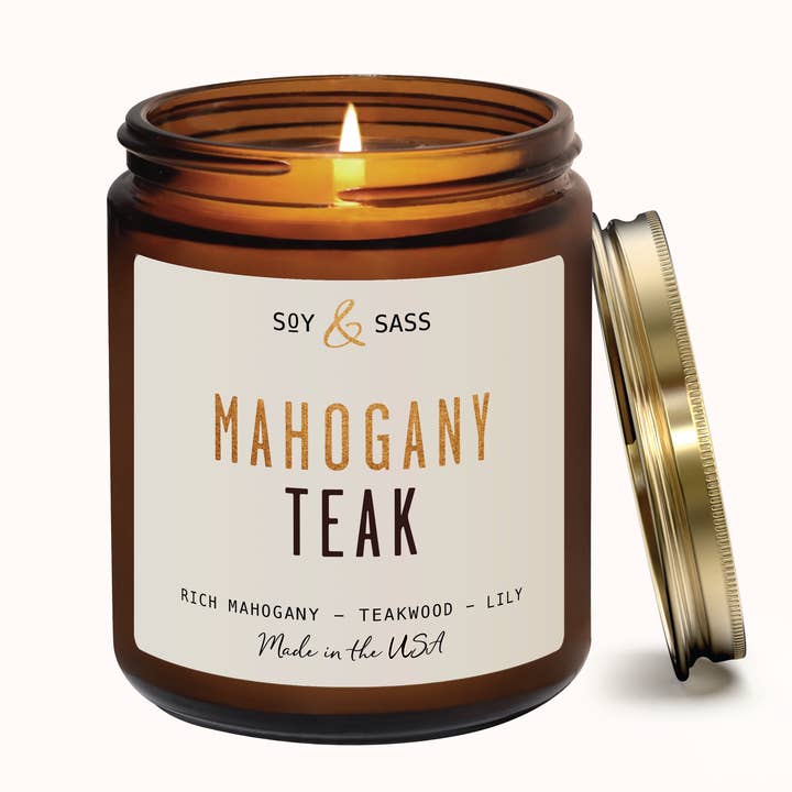 Mahogany Teak 7.2 oz Soy Candle Home Decor & Gifts for wholesale by Soy and Sass