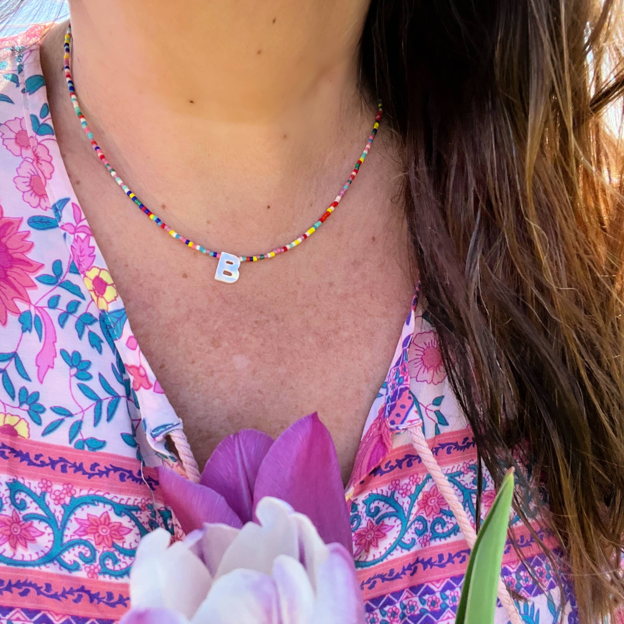 Libby & Smee - Wholesale Beaded/Pearl Necklace - Initial Letter Mother-of-Pearl Beaded Necklaces3