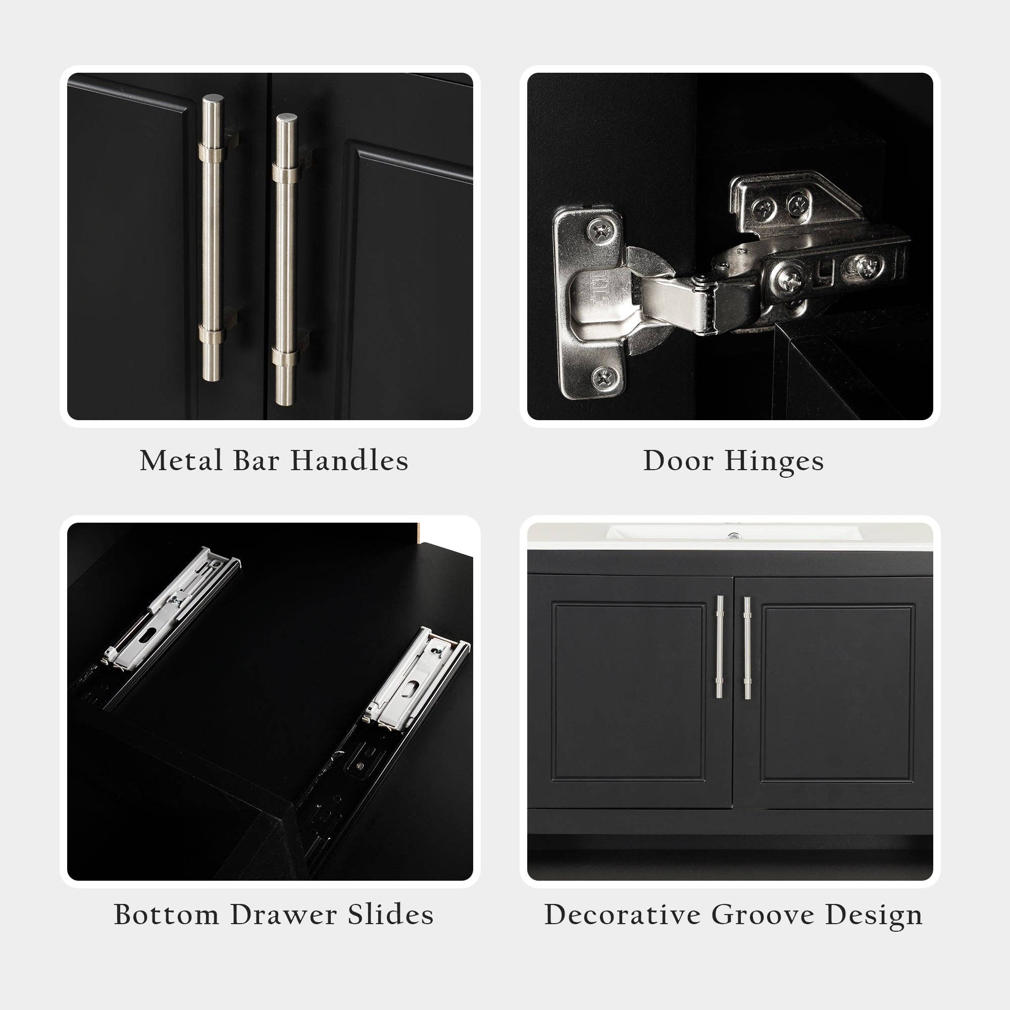 Orange County Decor - Wholesale Cabinet - 36" Bathroom Vanity With Sink, Multi Functional Bathroom Cabinet With Doors And Drawers, Mdf Frame And Mdf Board, Black Black Solid Wood Mdf13