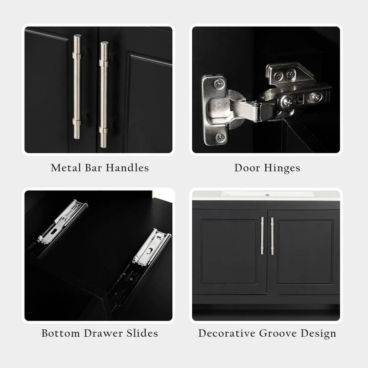 Orange County Decor - Wholesale Cabinet - 36" Bathroom Vanity With Sink, Multi Functional Bathroom Cabinet With Doors And Drawers, Mdf Frame And Mdf Board, Black Black Solid Wood Mdf13