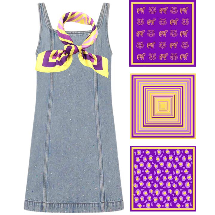 Purple & Gold Mascot Gameday Bandana Scarf (3 PRINTS) for wholesale by ALMA-MATER COLLECTION