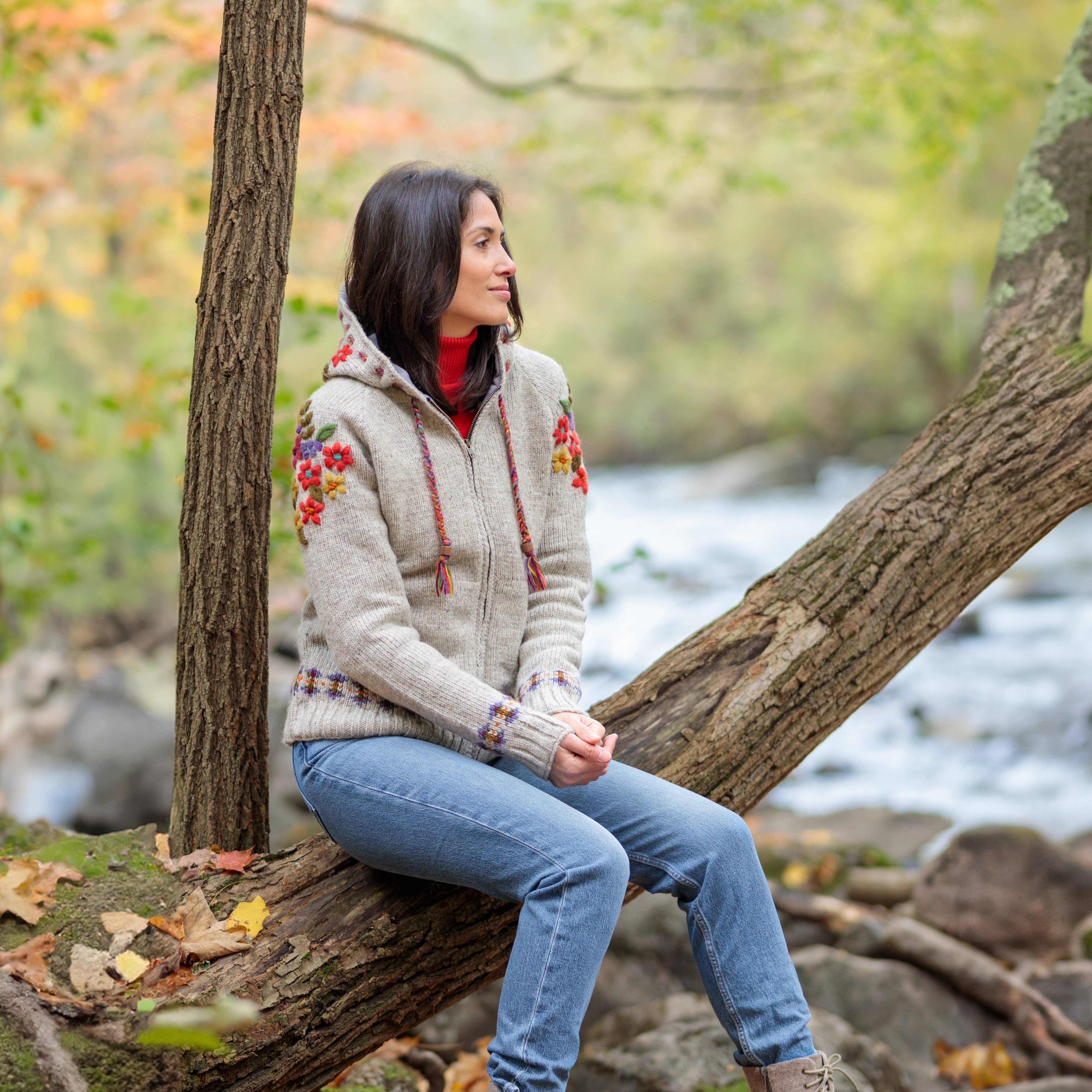 Lost Horizons Knitwear – Ships from USA - Wholesale Knit Sweater - Women's - Wildflower Wool Zip Hoodie Sweater – Embroidered Knit Jacket2