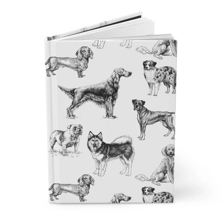 Illustrated Dog Breeds Matte Hardcover Journal - Black White for wholesale by Asunder Bazaar