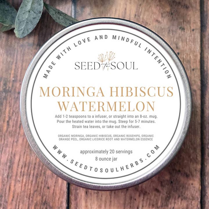 Thé au moringa, à l'hibiscus et à la pastèque pour la vente par Seed to Soul