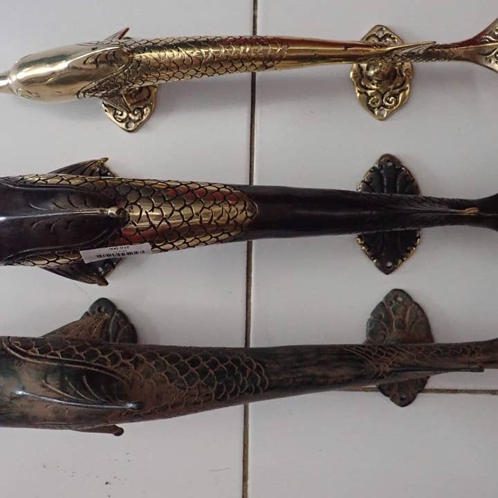 Ubud Glass - Vente Poignée/bouton - Poignée de porte d'entrée Dolphin, poignée de porte vintage en bronze massif5