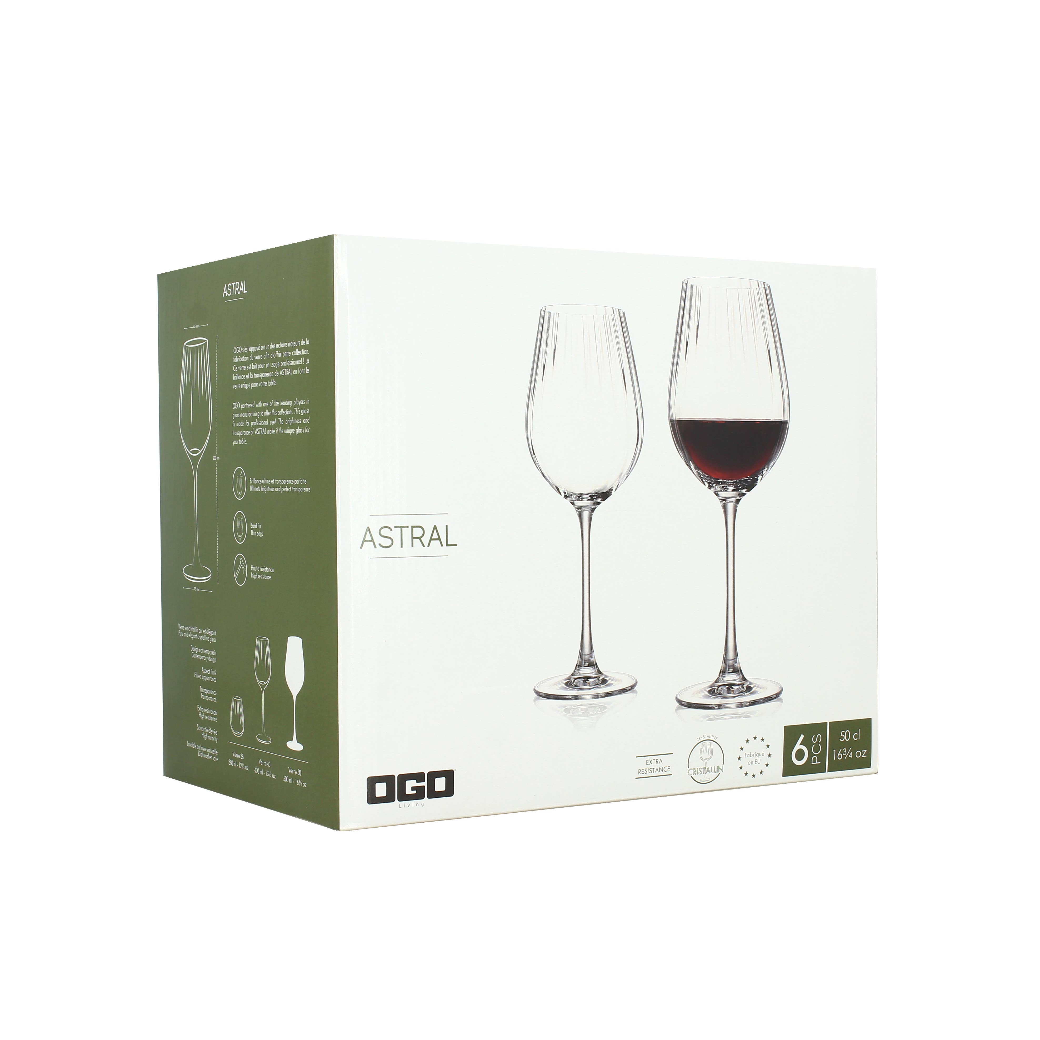 Ogo living - Wholesale Wine Glass - Box of 6 Astral stemmed glasses 50cl in crystal glass4