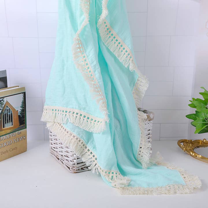 Kate's - Wholesale Inbakerdoek - Baby - Deken met franjes - Lichtgroen