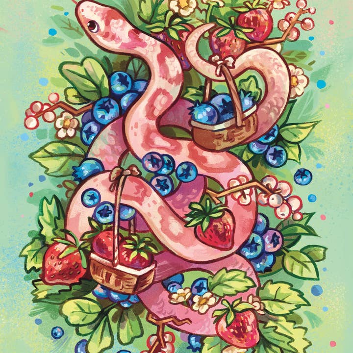 Pink Berry Snake - Print for wholesale by JelArts