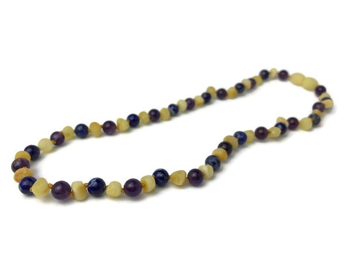 Baltic Essentials – wholesale Beaded/pearl necklace – ADHD Anxiety Anger Raw Milk Baltic Amber Lapis Amethyst 17 19 20