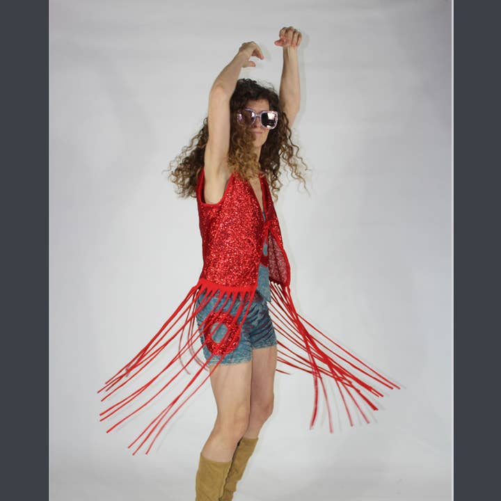 Rosso Gilet con Frange Amni Blues in vendita all'ingrosso su Faire