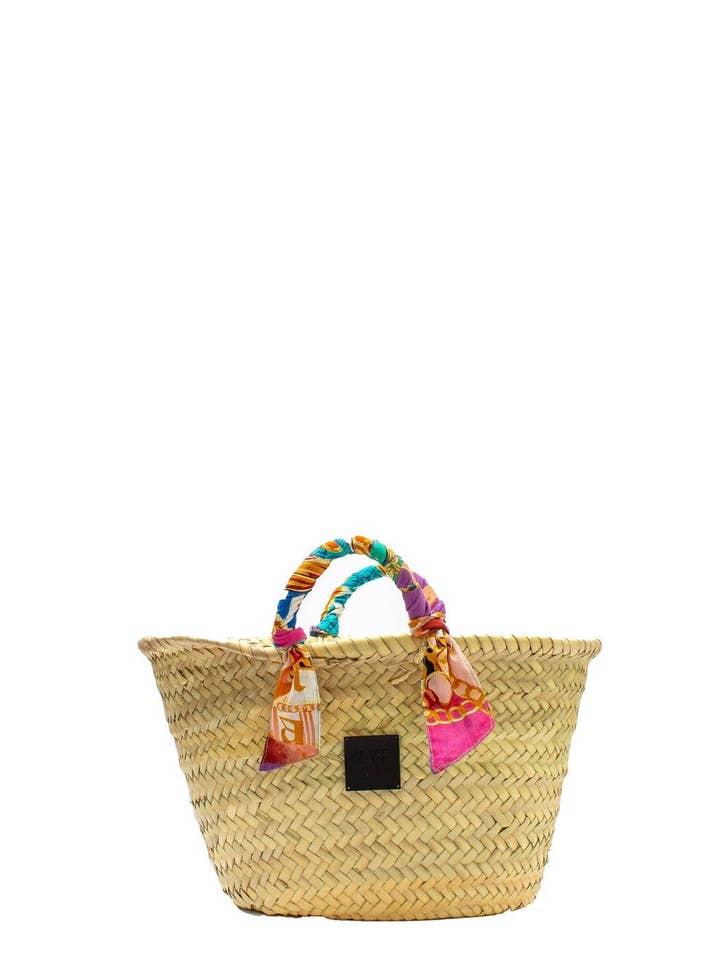 MINI BEACH STRAW BAG + SARONG WITH SPECIAL MULTICOLOR PRINT, YOU, for wholesale by Ayfee