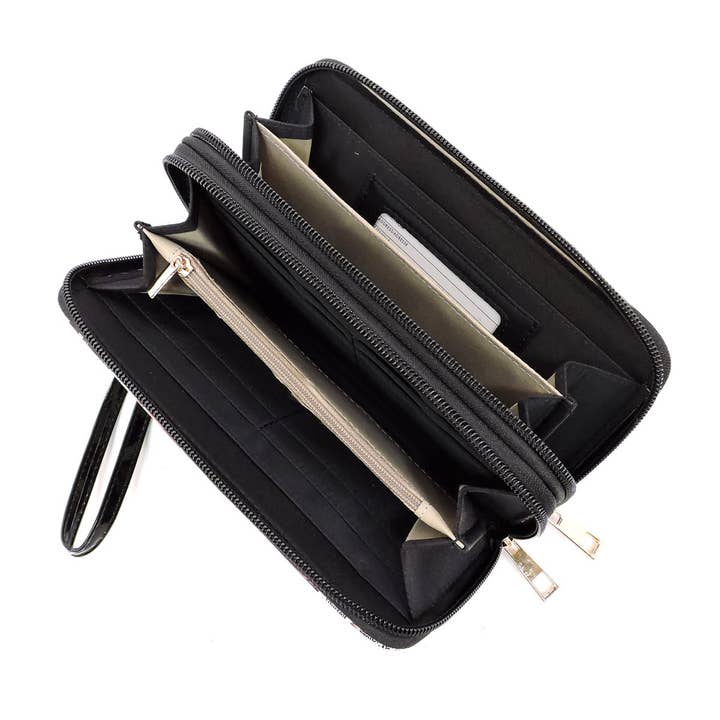 M&M HANDBAGS, LLC. - Wholesale Wallet - Women's - AO028 Magazine Cover Collage Double Zip Around Wallet Wrist6