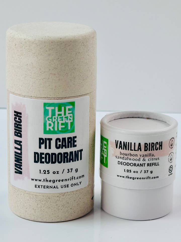 Vanilla Birch Pit Care Deodorant, Eco-Friendly Refillable for wholesale by The Green Rift