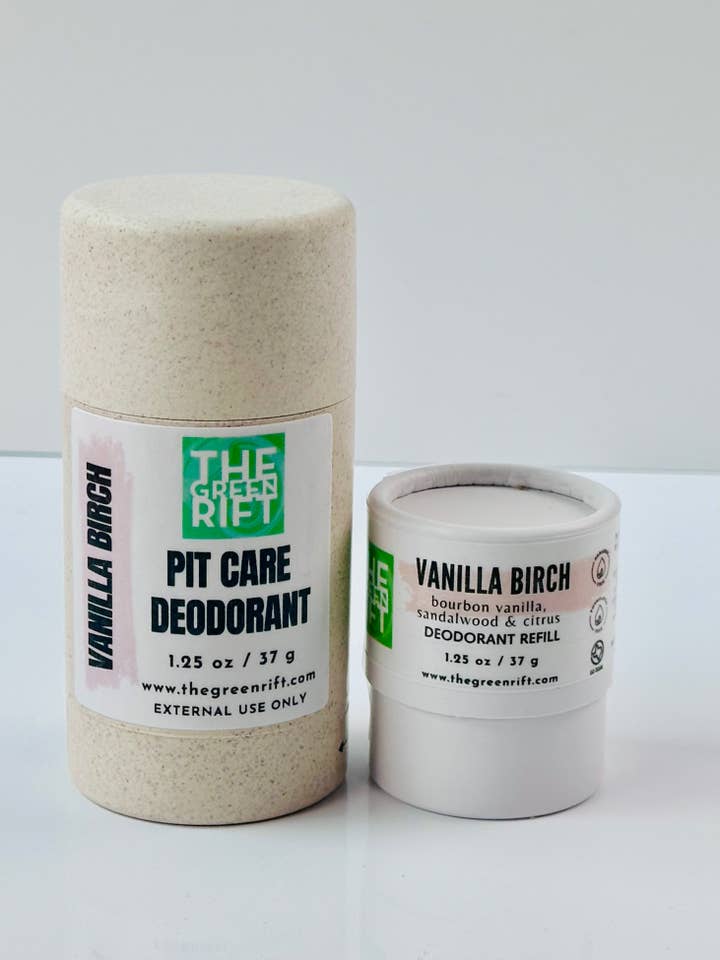 Déodorant pour le soin des noyaux de bouleau et de vanille, écologique et rechargeable pour la vente par The Green Rift