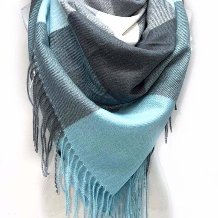 LINETA - Wholesale Sjaal - Dames - HG-35 Grote vierkante sjaal met ruitpatroon en lange franjes14