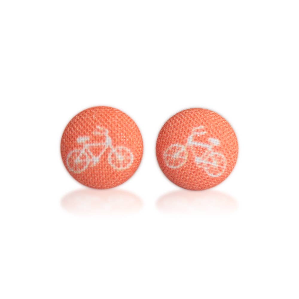 Rachel O's - Wholesale Stud/Post Earrings - Orange Bikes Fabric Button Earrings4