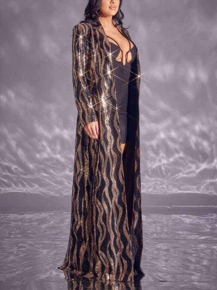 Sequin Zebra Print Jacket Gold/Black for wholesale by WFFS