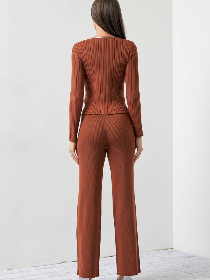 BROWN Oakley Ribbed Knit Long Sleeve & Pants Set for wholesale on Faire