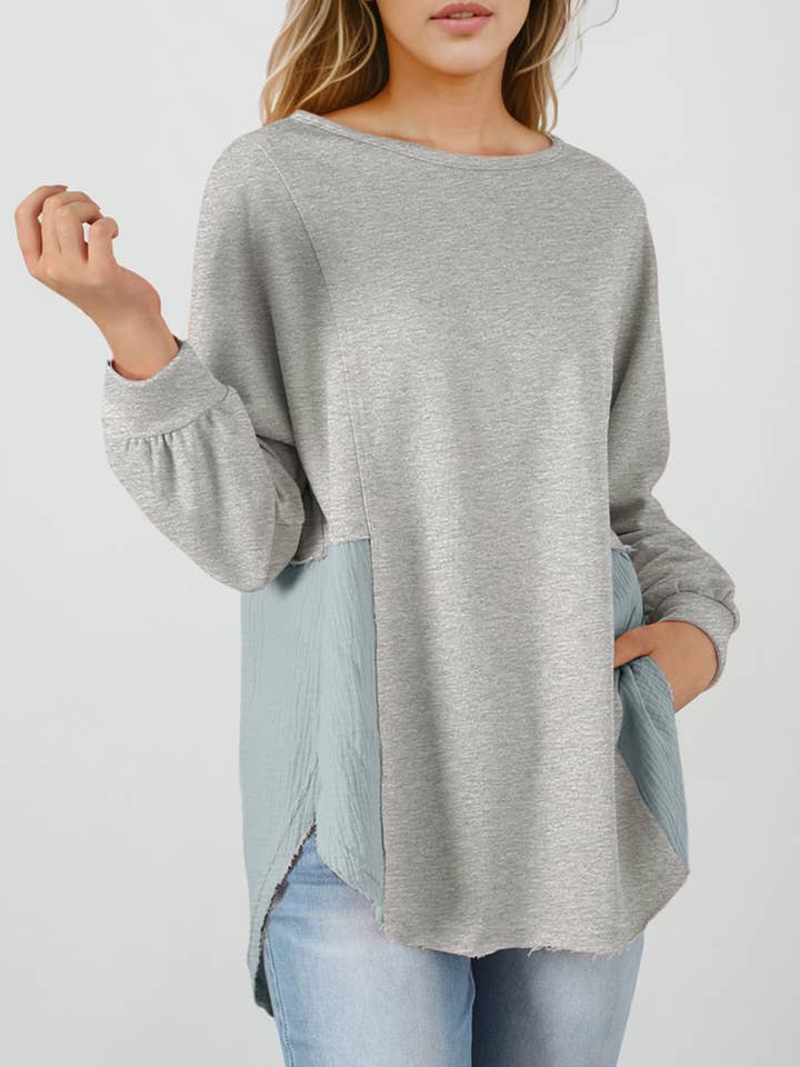 Lovesoft - Wholesale Tunic - Women's - Crinkle Splicing Raw Hem High Low Oversized Blouse12