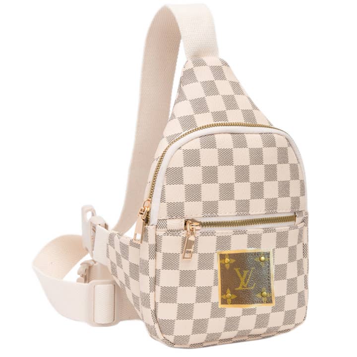 Embellish Your Life - Wholesale Crossbody Bag - Women's - Upcycled Vegan Leather Checkered Sling Bag