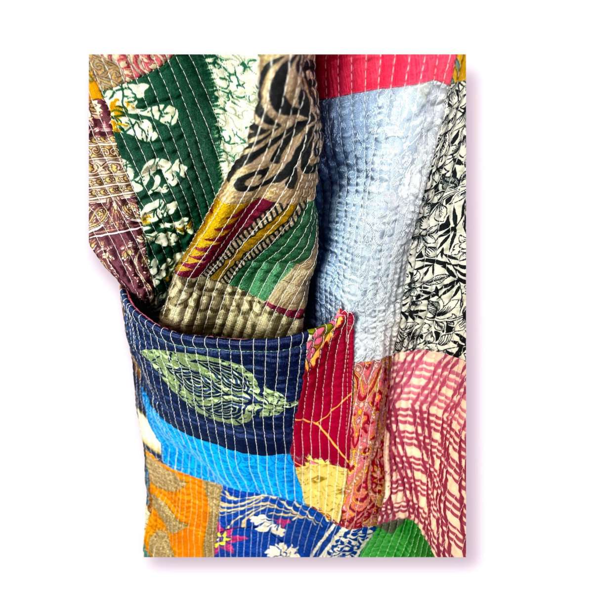 Multicolored Patchwork Style Reversible Cotton Ethnic Kimono for Women for wholesale on Faire2