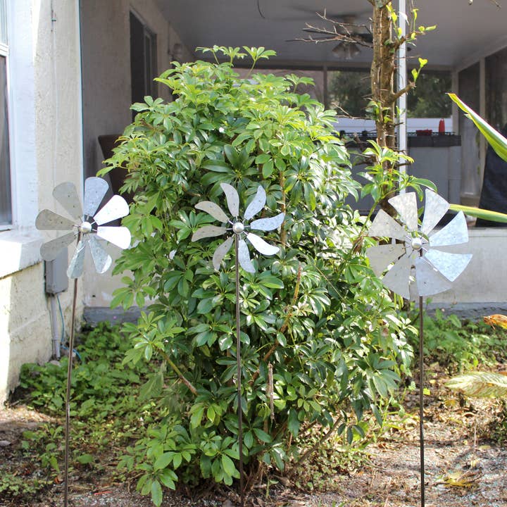 Zeckos - Wholesale Wind Spinner - Set of 3 Metal Kinetic Wind Spinner Garden Stakes 41 Inches