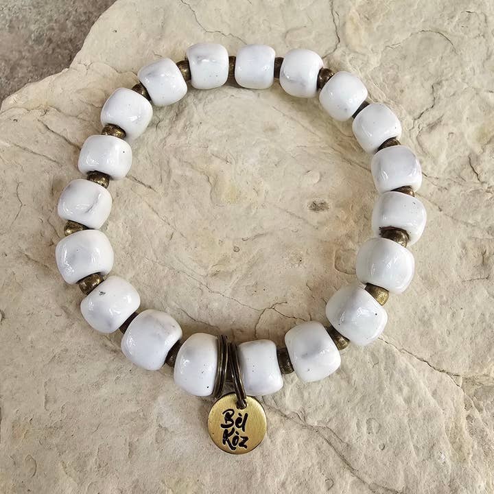 White | Bel Koz Square Clay Bead Bracelet for wholesale by Bel Koz Haiti