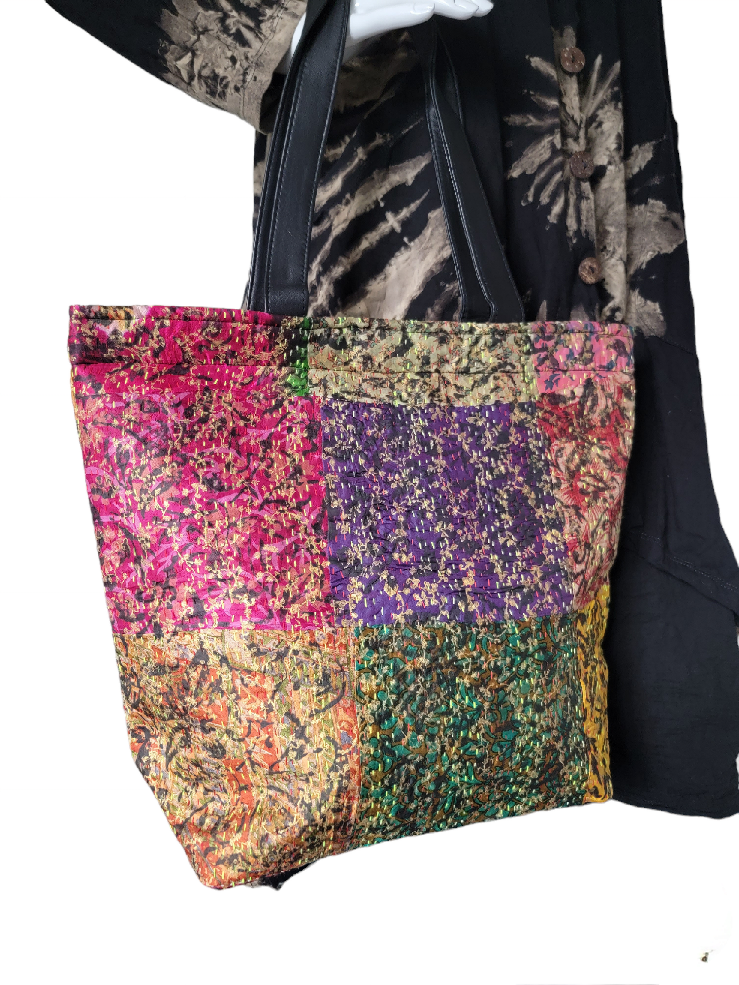 Evergreen Guardian Imports - Venta al por mayor Bolsa de asa- Mujer - BA753 Bolso de mano con retazos de seda con tinte vegetal3