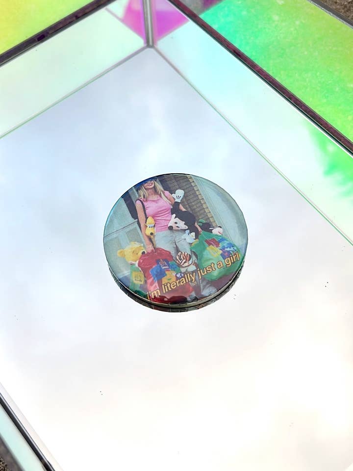 Literally Just a Girl Shopping Pinback Button for wholesale by SHOP GASCO
