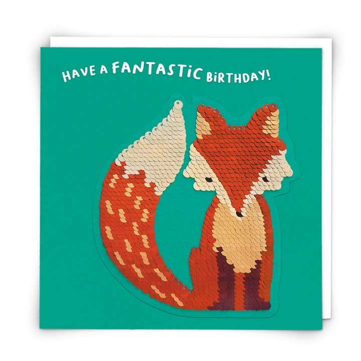Fox Card with Reusable Reversible Sequin Patch for wholesale by Redback Cards - ALL duties and tariffs paid