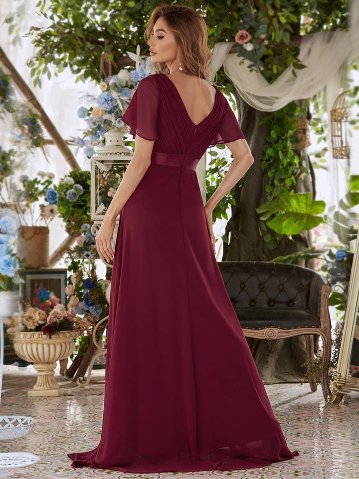 Ever-Pretty - Wholesale Gown – Women's - Double V-Neck Ruffles Chiffon Bridesmaid Dress3