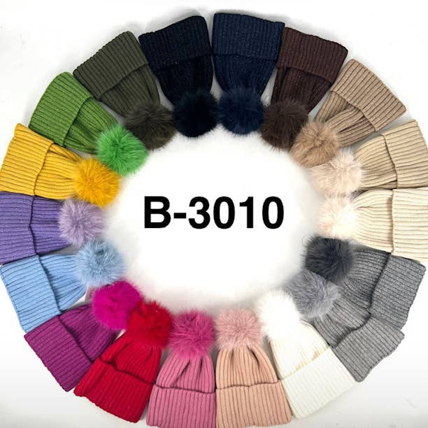 MA010 Viscose Ribbed Pompom Beanie Hat LOOWIE for wholesale by LOOWIE
