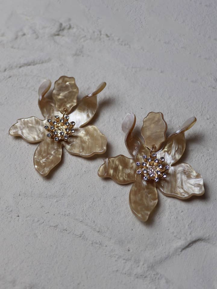Taupe Acrylic Floral Earrings for wholesale by SUN AND DAY