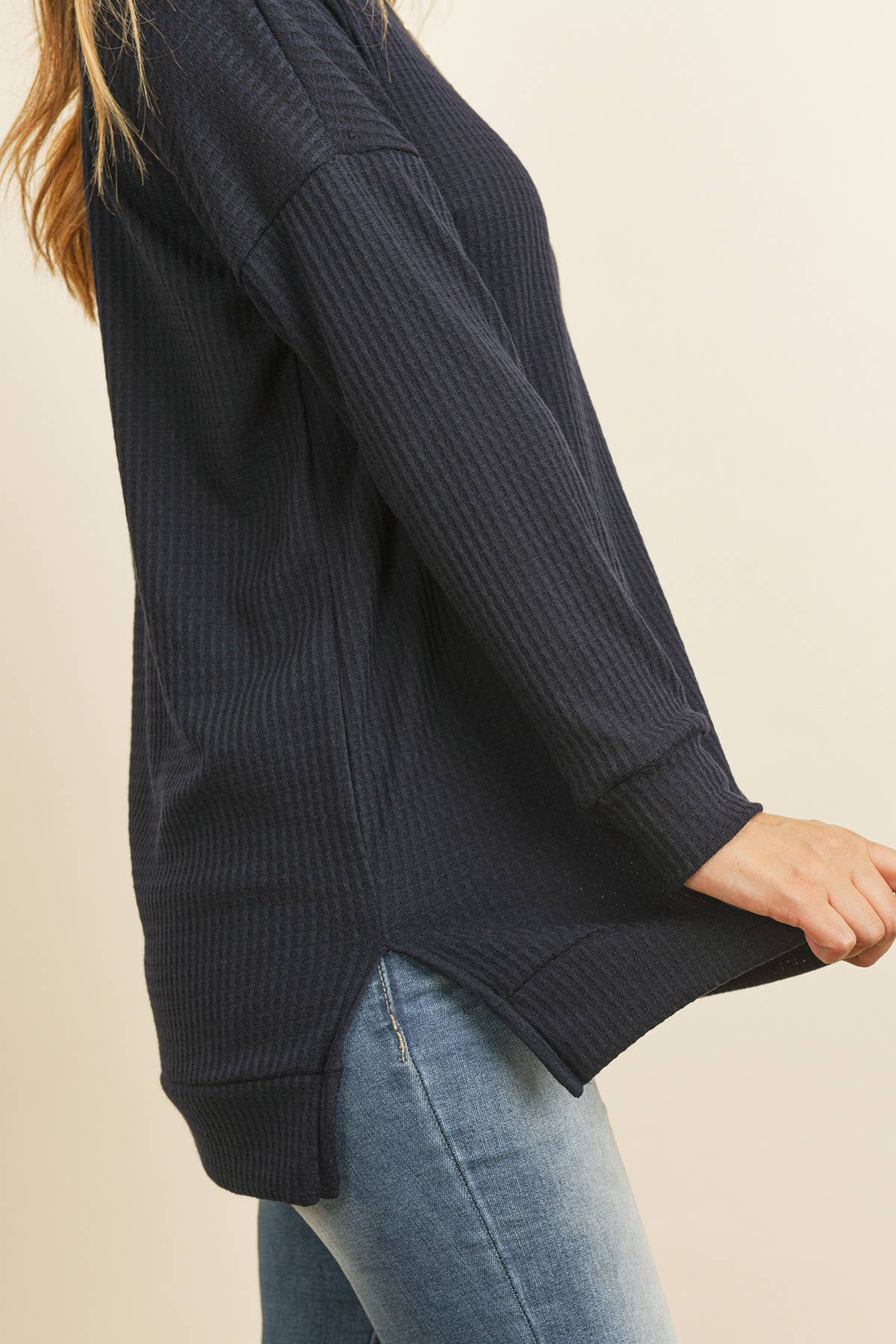 You & Me – wholesale Tunic sweater – Women’s – YMT20075V-BRUSHED WAFFLE ROUND NECK SIDE SLIT SWEATER16