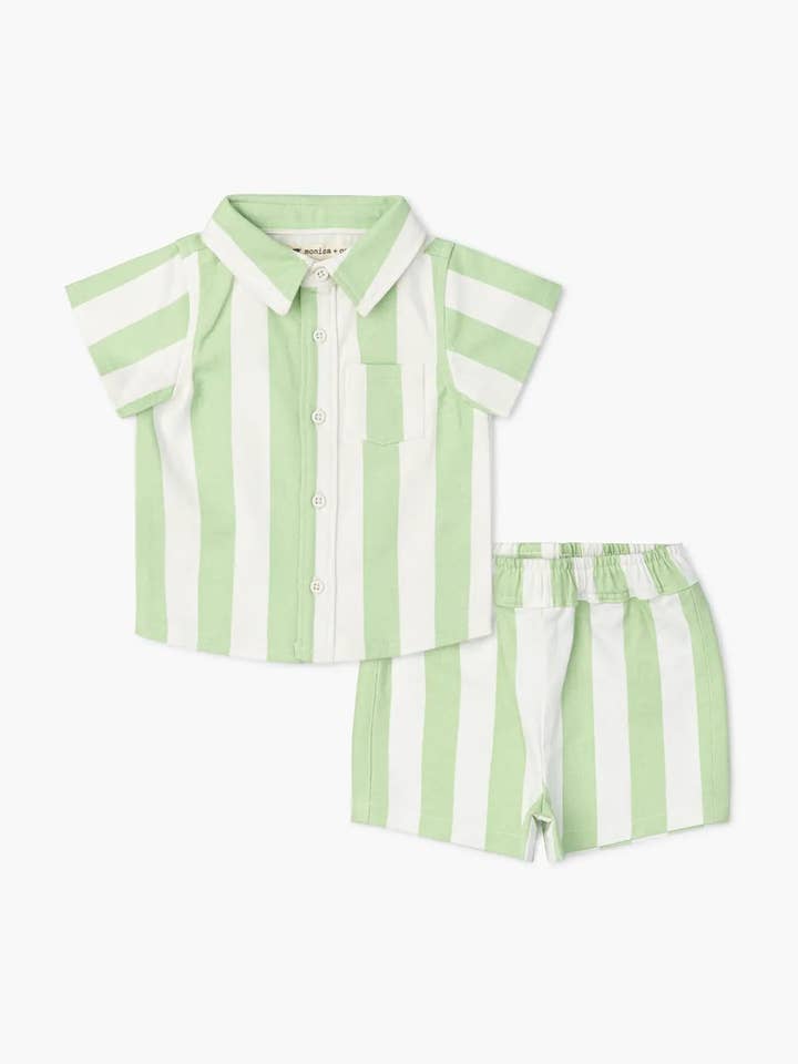 Conjunto de Sarga de Dos Piezas_Raya Verde Cabana para venta al por mayor de Monica + Andy