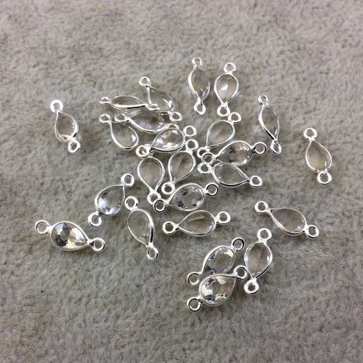 6 Stück Sterling Silber Tropfen Quarz Verbinder – Facettiert, 4x6mm für den Großhandel von Only Beads