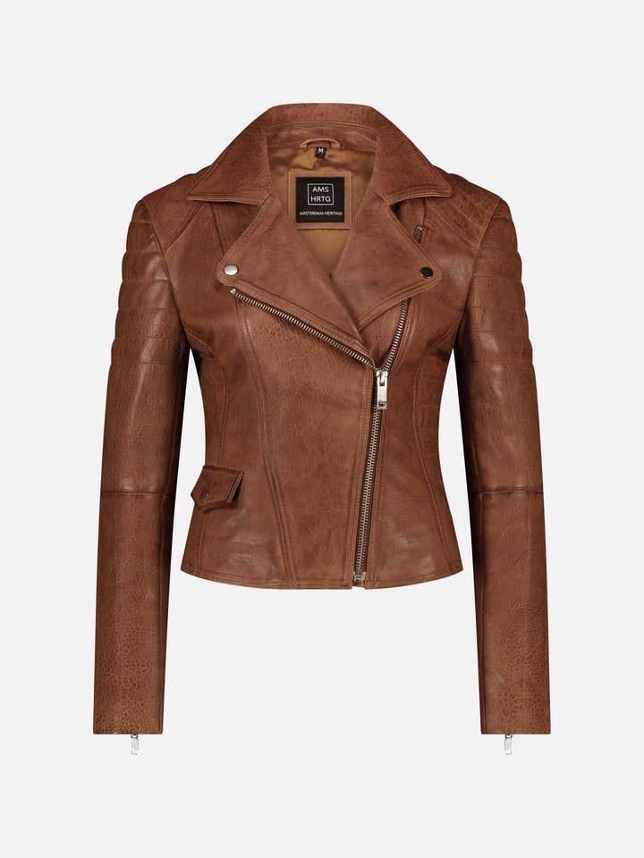 Amsterdam Heritage Leather Belts, Bags, Jackets & Apparel - Wholesale Leather Jacket - Women's - Munroe | Black and Cognac Women's Leather Jacket9