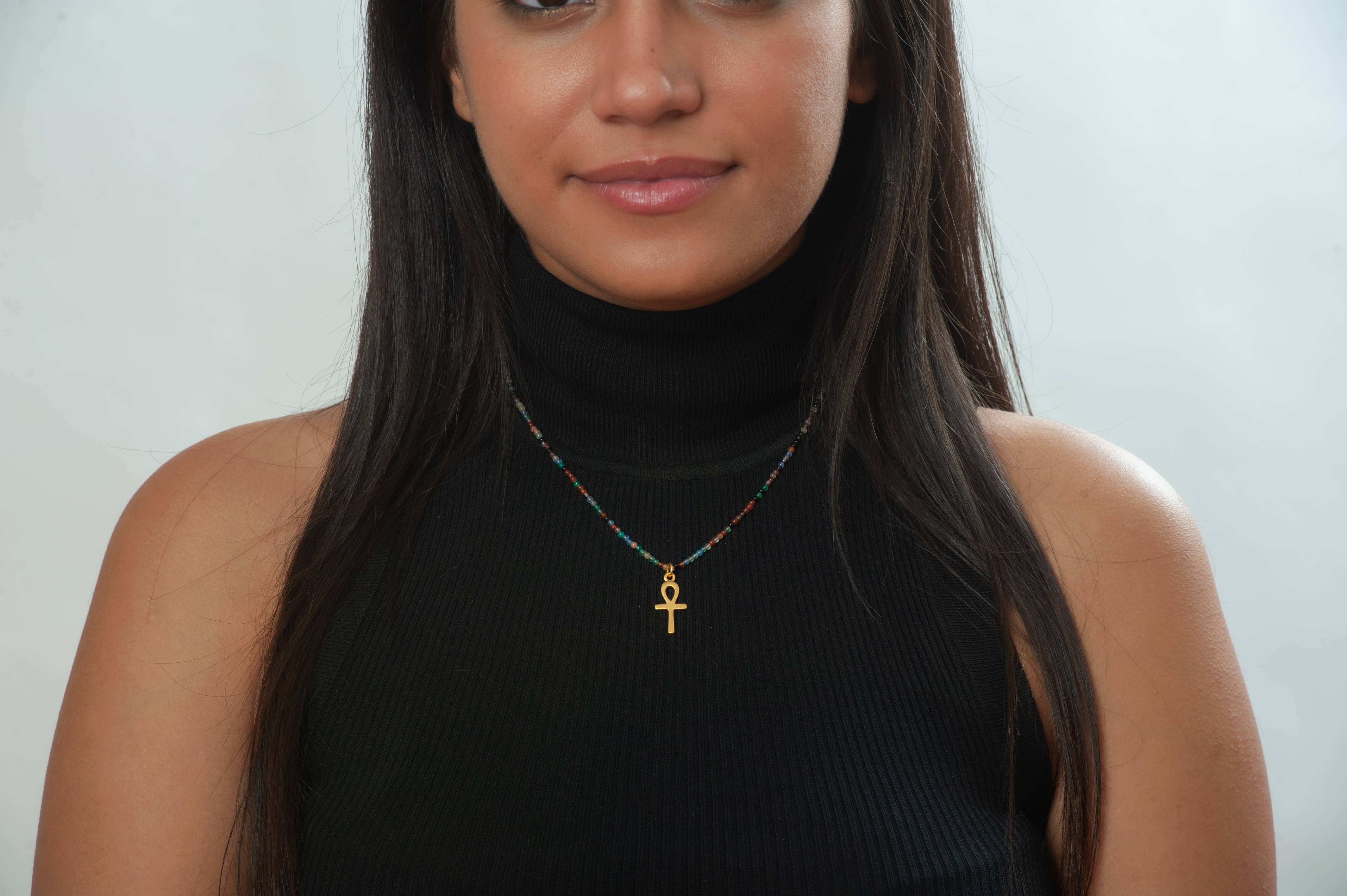 Discoveries, Inc. - Wholesale Pendant/Charm Necklace - Egyptian Ankh on Petitie Agate Beaded Necklace3