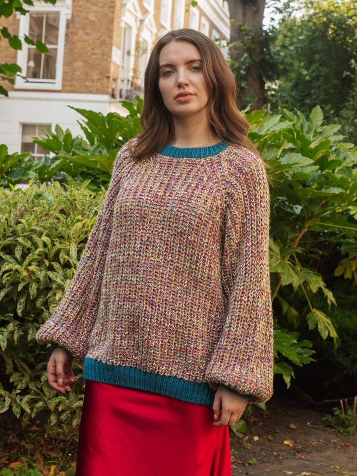 Debbie Recycled Cotton Blend Oversized Balloon Sleeve Jumper - Teal for wholesale by Cara & The Sky