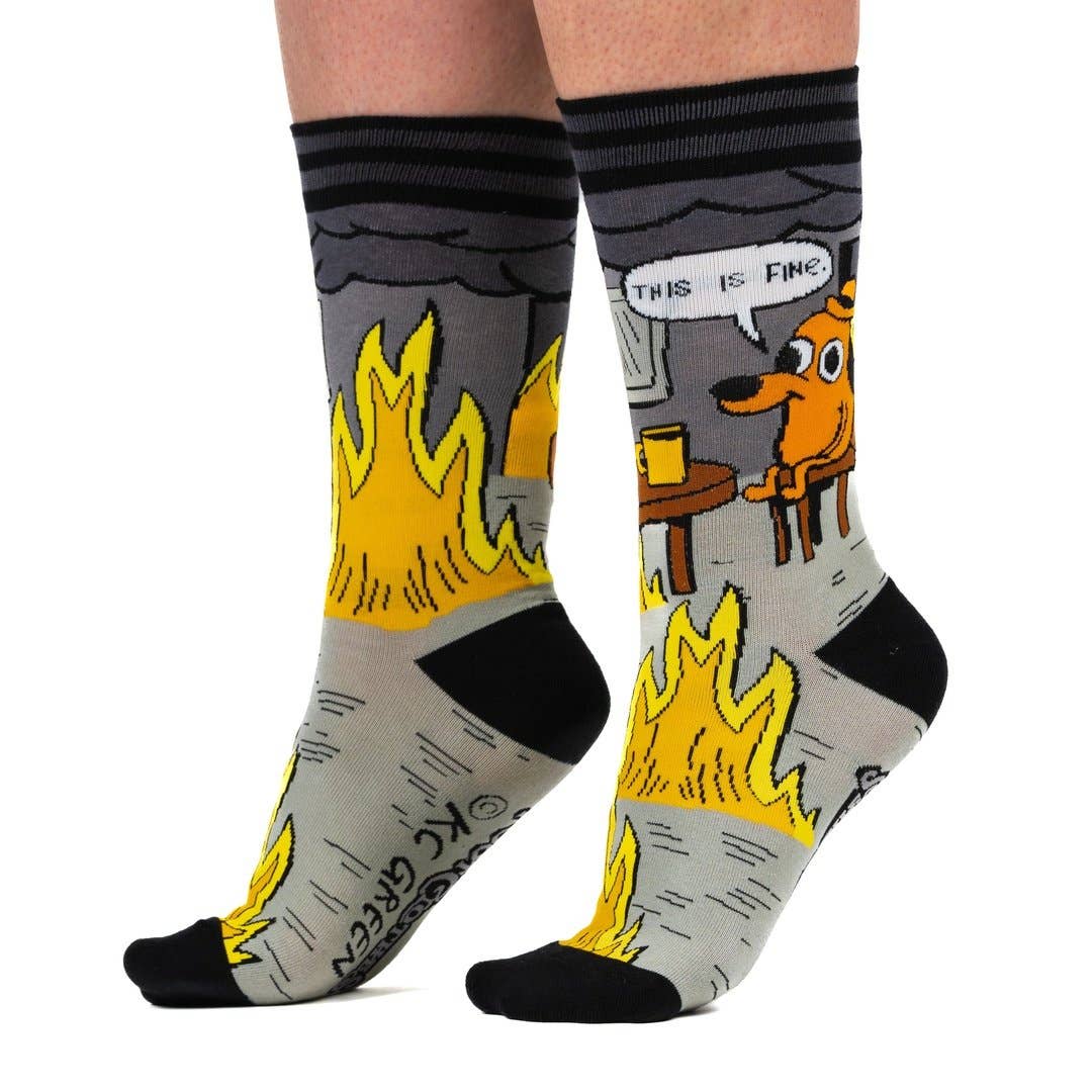 FootClothes LLC - Wholesale Socks - Unisex - This is Fine: Noir Edition Crew Socks3
