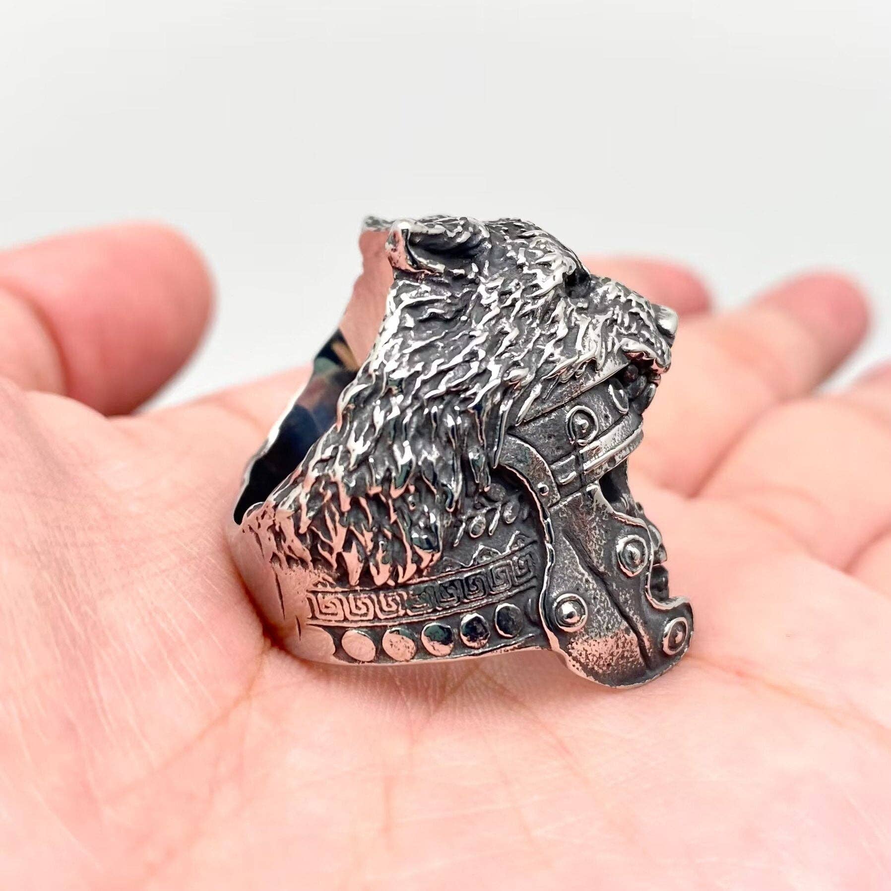 Mio Queena - Wholesale Cocktail/Statement Ring - Viking Skull Wolf Head Helmet Stainless Steel Ring - MJ/MR3