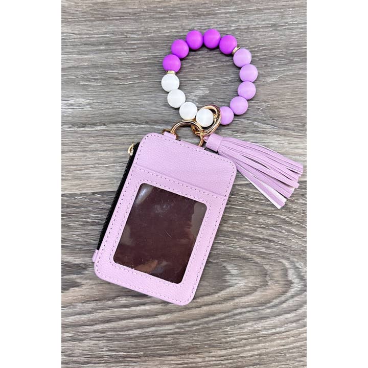 DESHENG ENTERPRISE - Wholesale Keychain Bracelet - SOLID SILICONE BEADED BRACELET CARD HOLDER KEYCHAIN